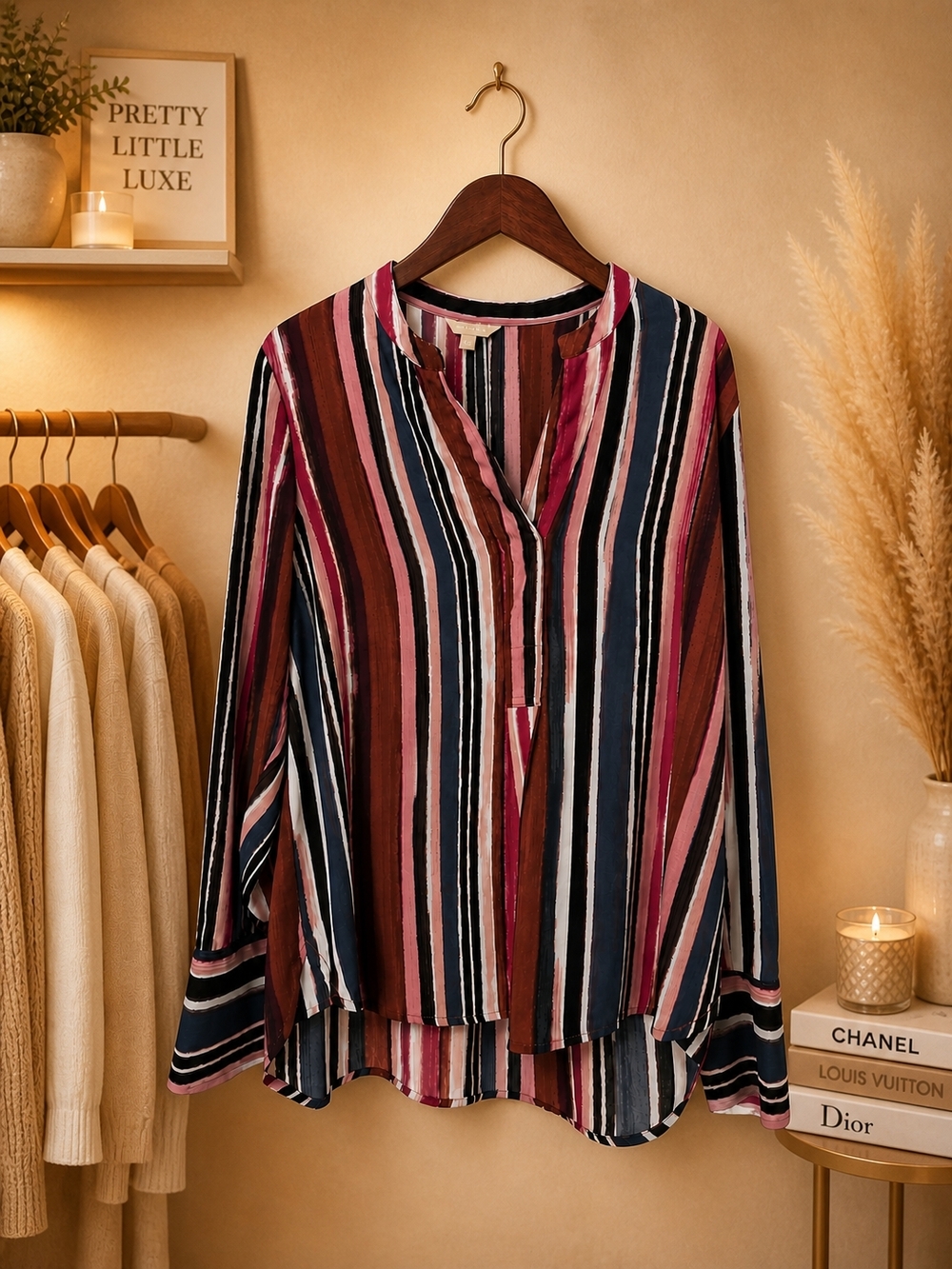 5-Piece Women’s Large Tops Bundle – Neutral Basics, Waffle Knit, Boutique Styles